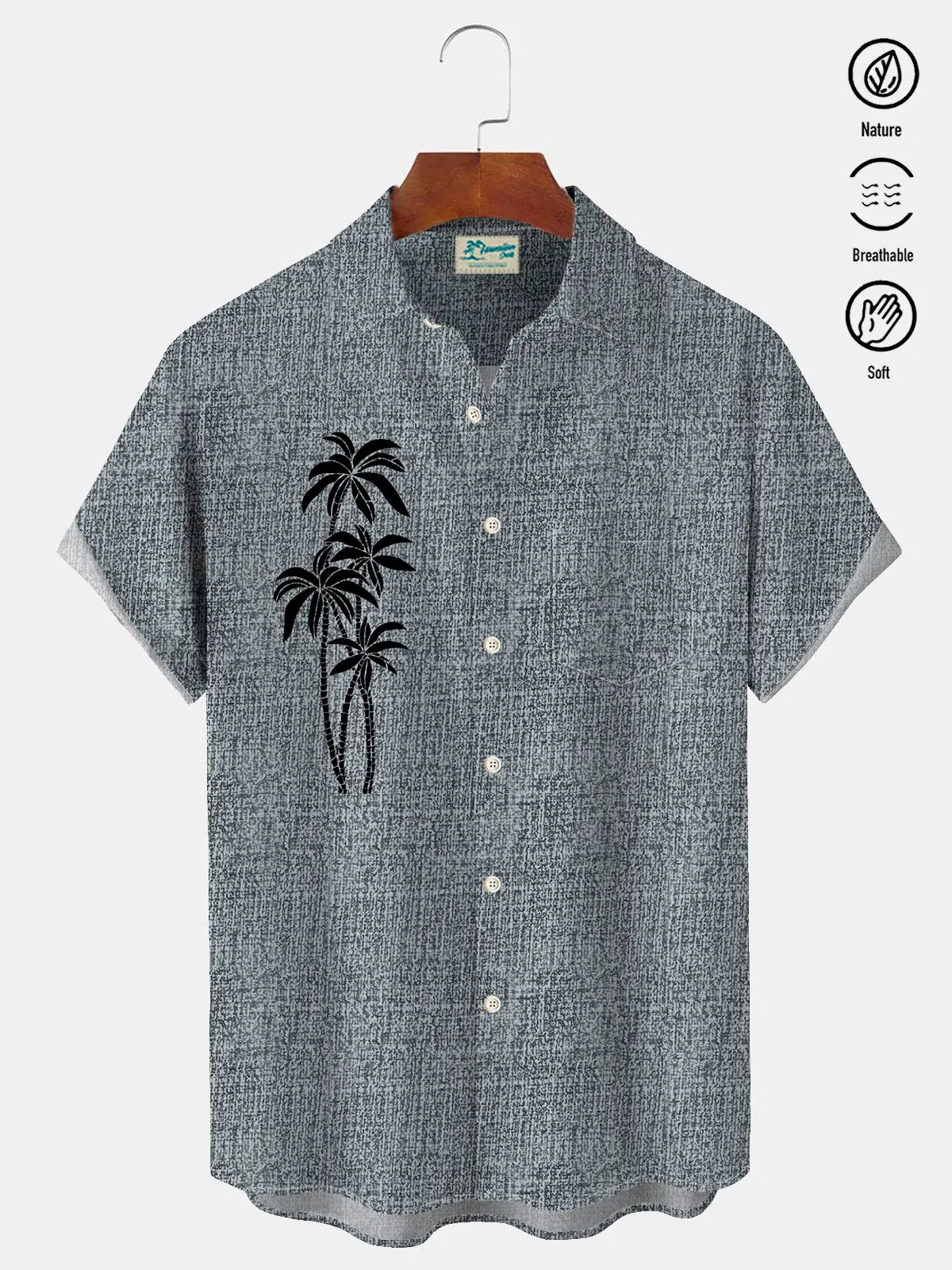 Alohadaddy Coconut Tree Texture Print Men's Button Pocket Short Sleeve Shirt