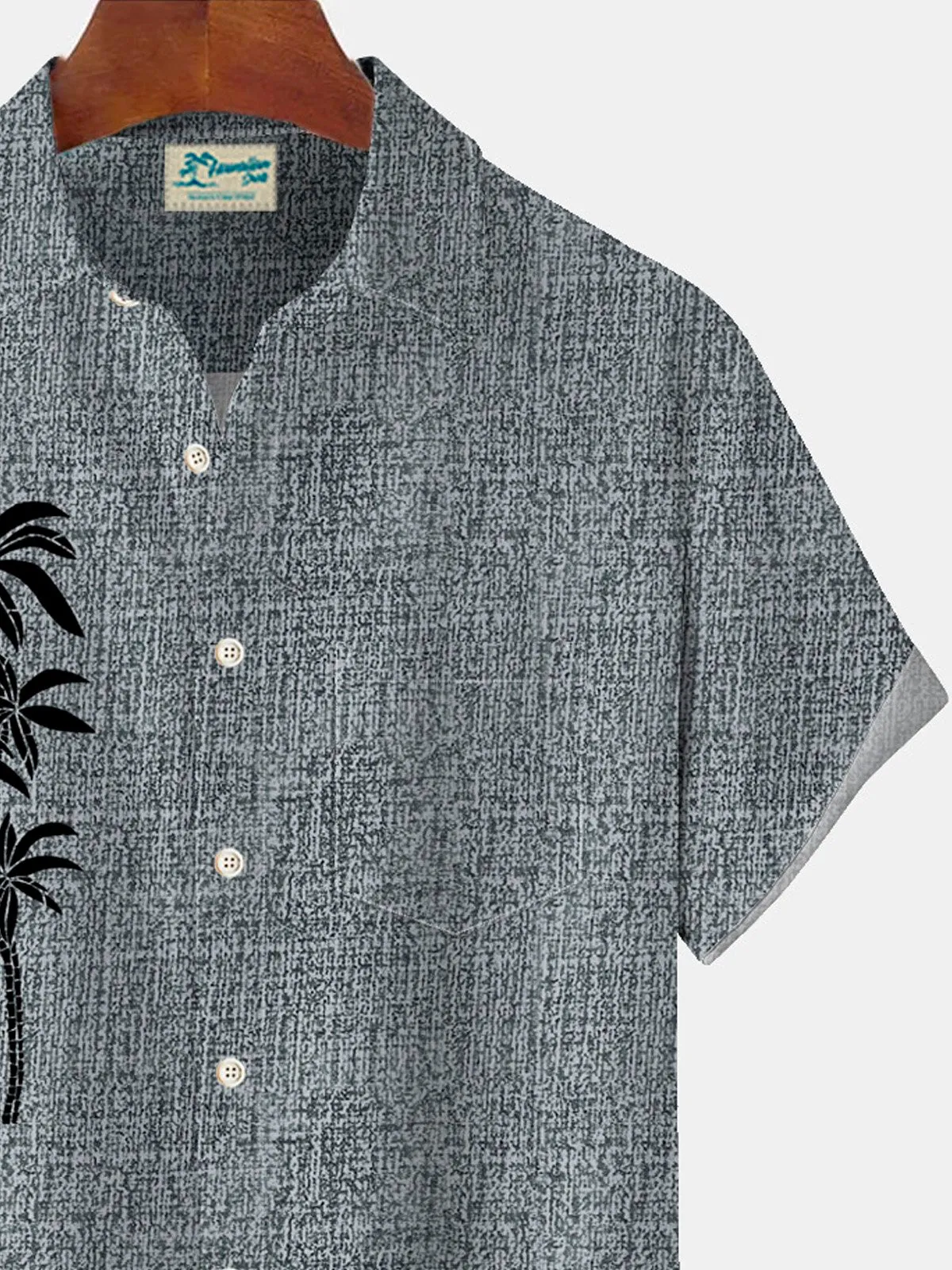 Alohadaddy Coconut Tree Texture Print Men's Button Pocket Short Sleeve Shirt