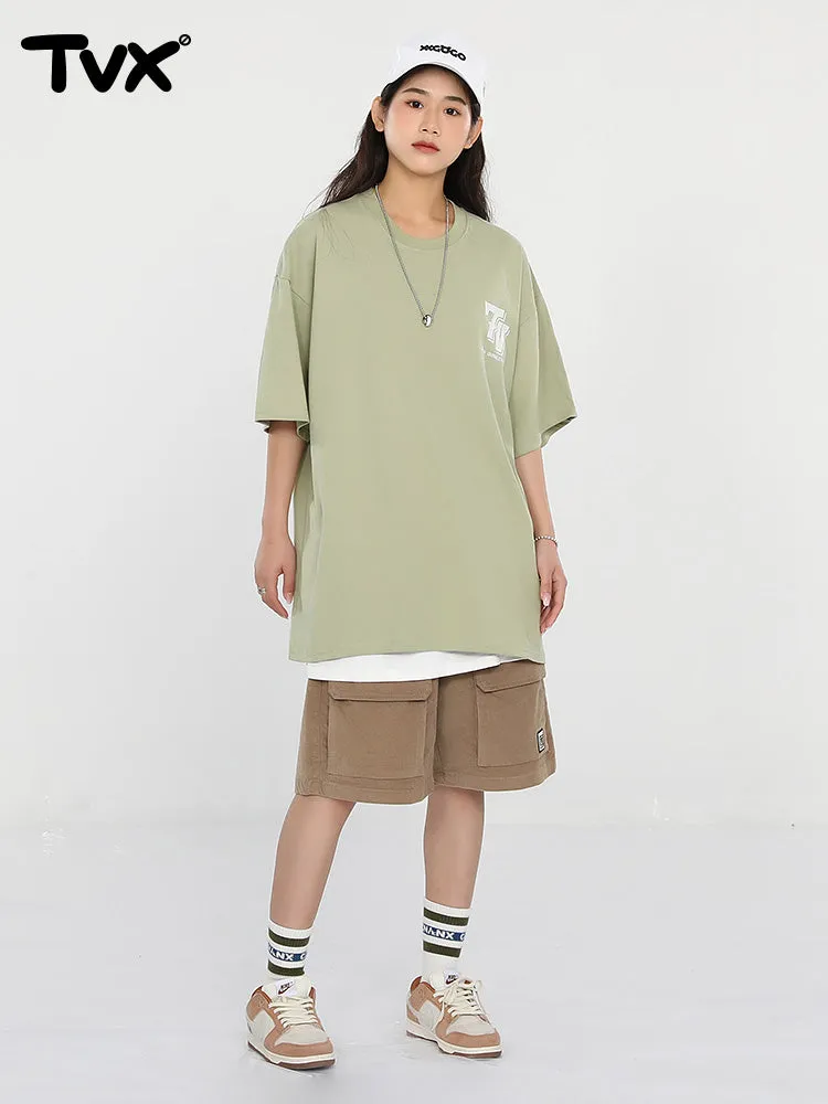 Creative Letters English print loose sleeved cotton round neck T-shirt