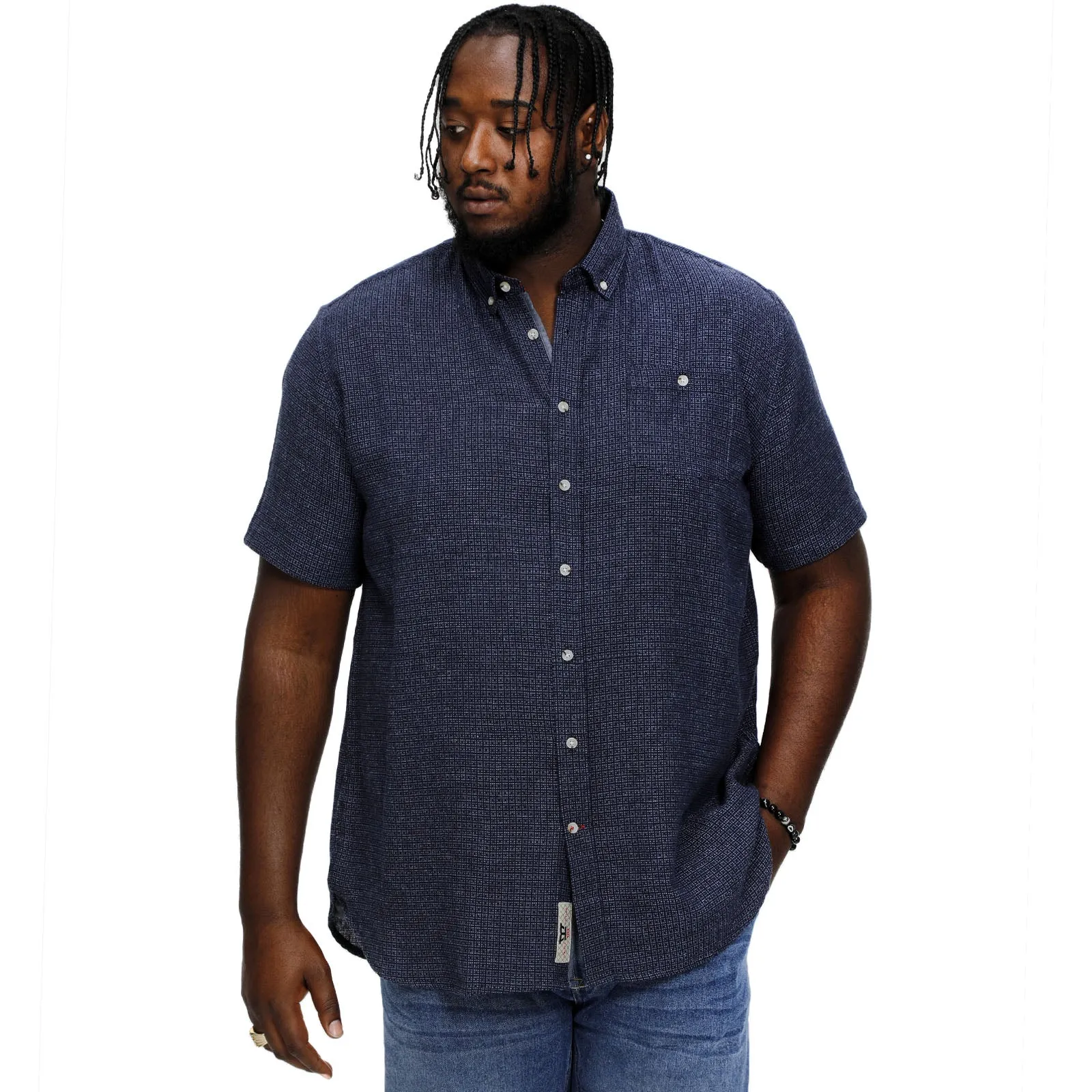 D555 Mens Girton Big & Tall Linen Mix Woven Short Sleeve Shirt - Navy
