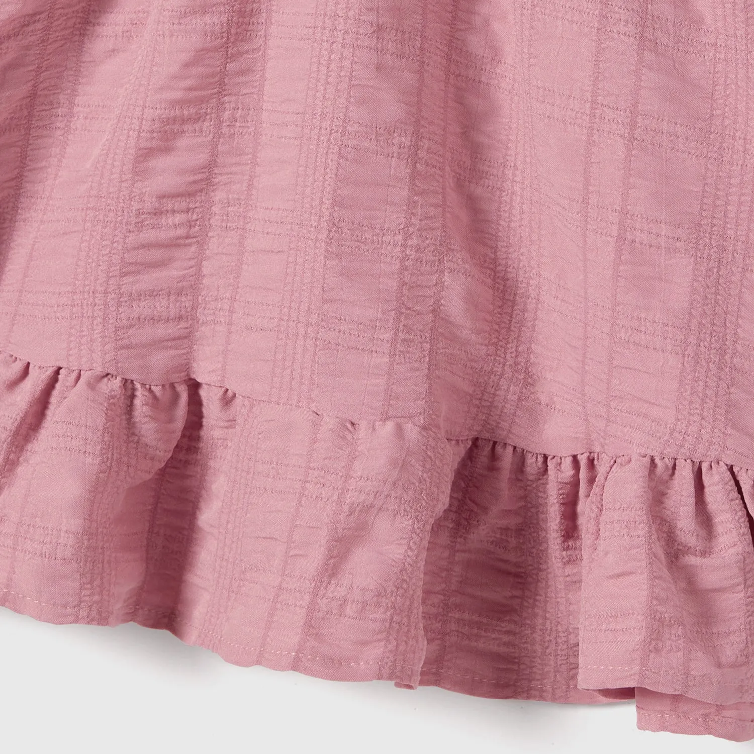 Family Matching Pink Ruffle-sleeve Texture Dresses and Color Block Short-sleeve T-shirts Sets