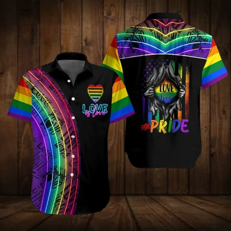 LGBT Aloha Hawaiian Shirts For Summer, Colorful Rainbow LGBT Pride Hawaiian Shirts, Gift For Couple Gaymer And Lesbian
