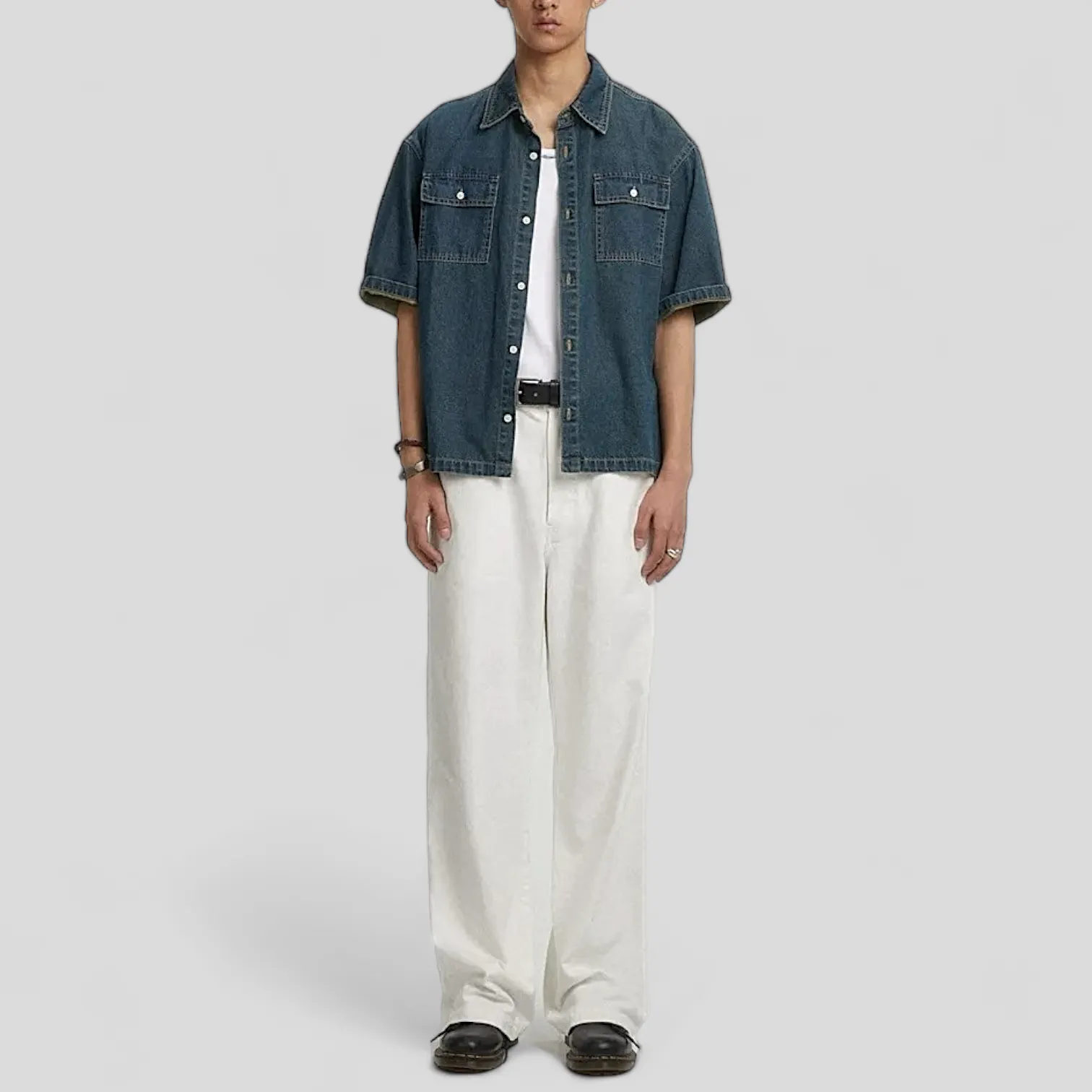 Old school oversized fit denim short sleeve shirt
