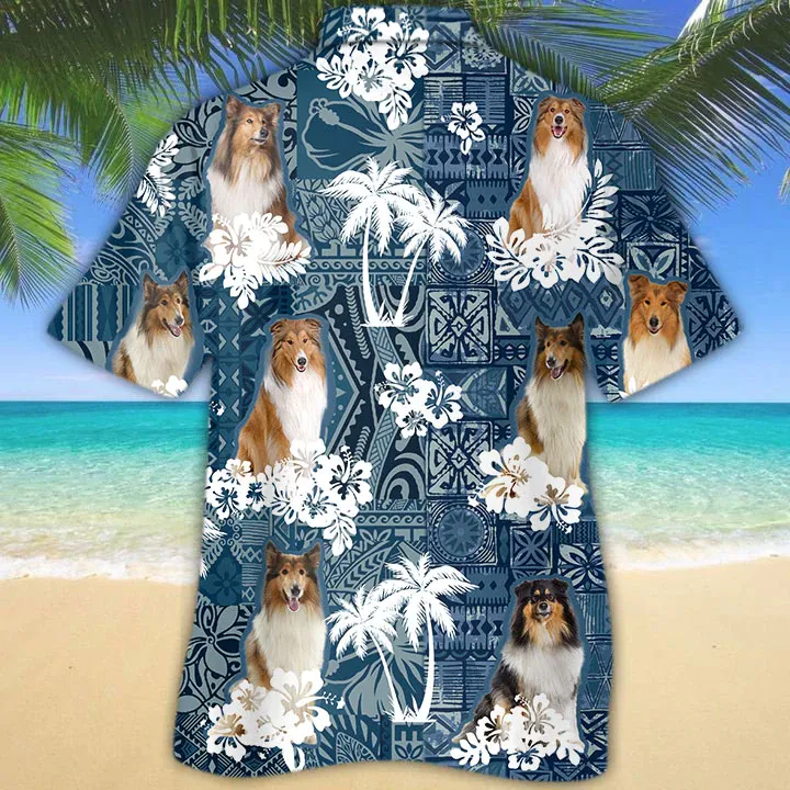 Rough Collie Hawaiian Shirt, Hawaiian shirt vintage Floral Dog, Men's Hawaiian shirt, Women's Hawaiian shirt